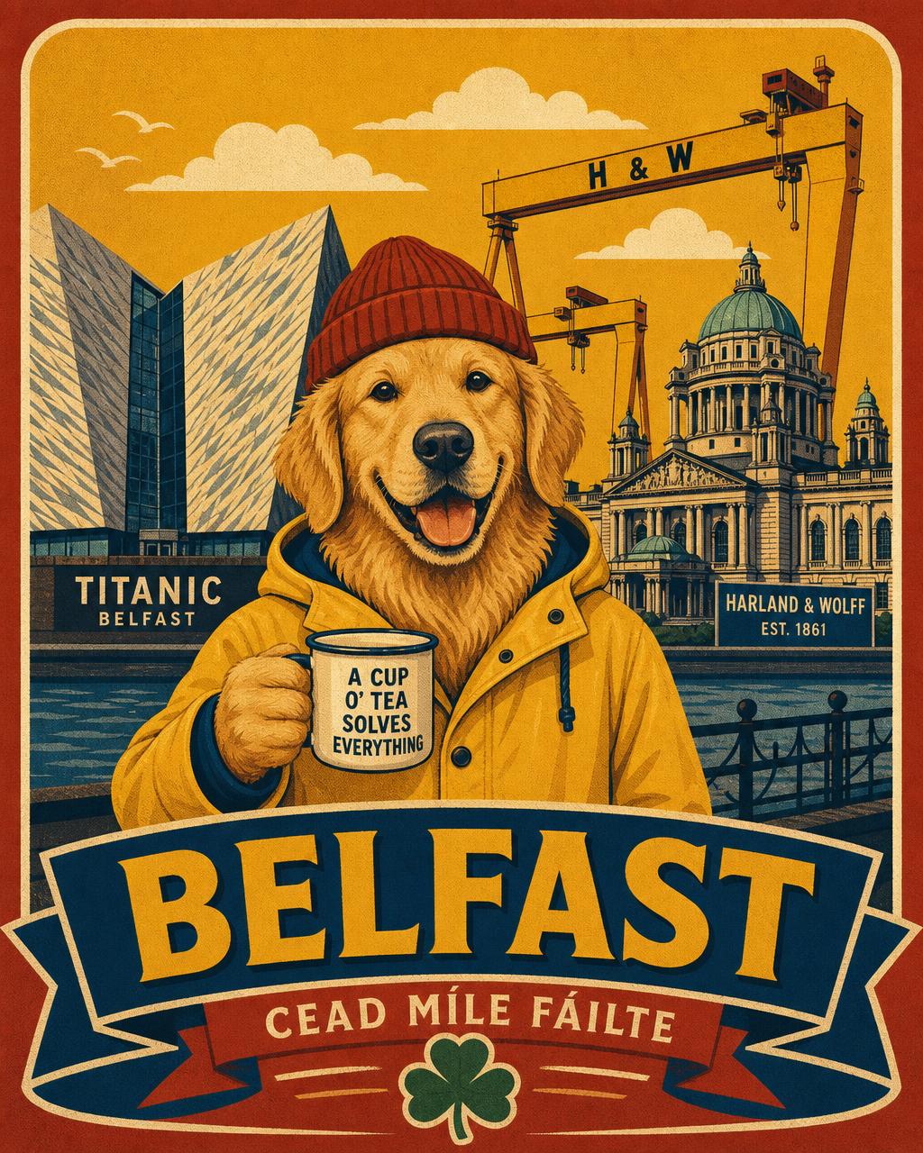 Tea by the shipyard illustration for Belfast