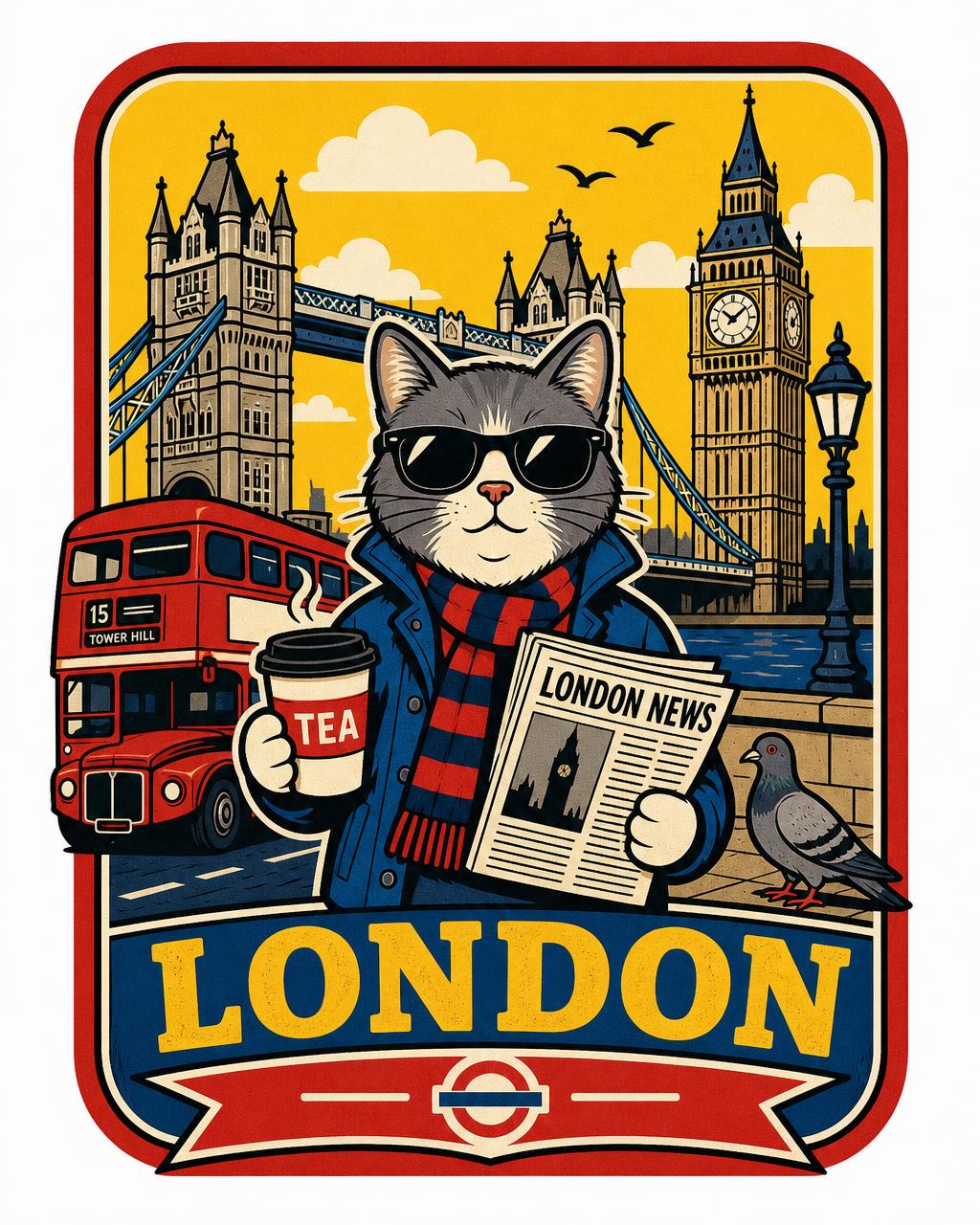 A cat about town illustration for London
